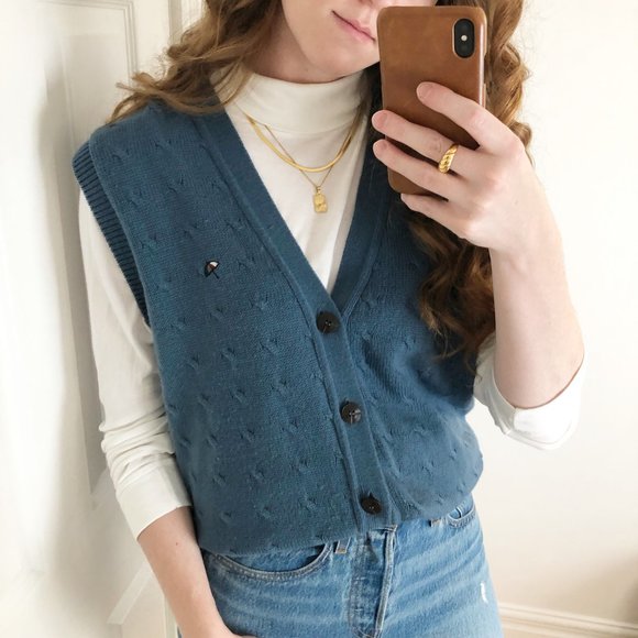 Vintage Oversized Cable Knit Button Up Sweater Vest Grandpa Preppy Academia Cool - Picture 11 of 13